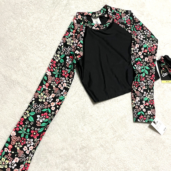 Art Class Girl's 3pc Rash Guard Bikini Swimsuit Set Floral Printed Size Medium 8 - Picture 2 of 6